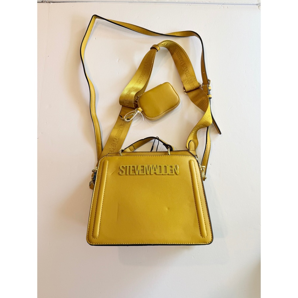 Steve Madden Mustard Yellow Crossbody Bag with Branded Web Strap and Coin Purse
